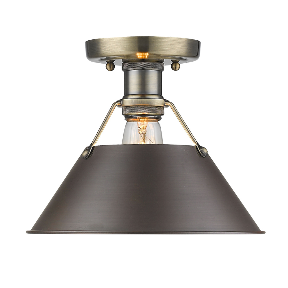 Yep by Golden Lighting Orwell 1-light Flush Mount in Aged Brass and Rubbed Bronze shade